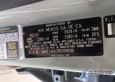 2025 Kia K4 Lxs из США, поврежденный, VIN 3KPFT4DE1SE099596